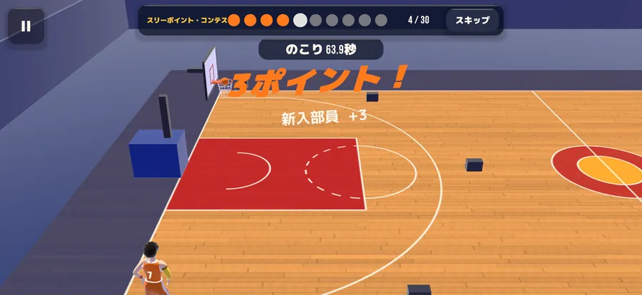 スリーポイント・コンテストのプレイ画面
